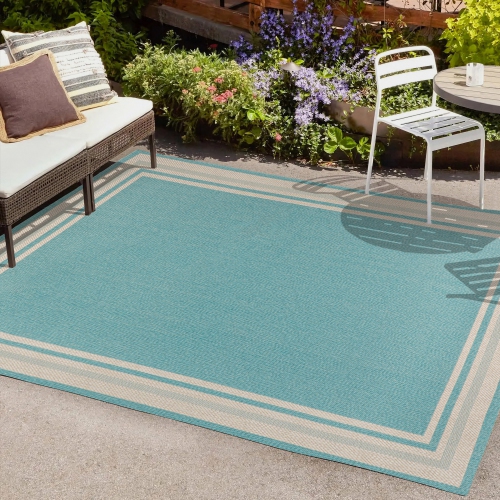 Tapis moderne à bordure rayée pour l'intérieur et l'extérieur James