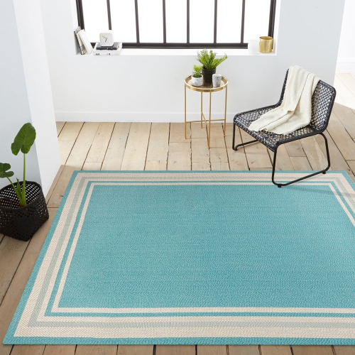 Tapis moderne à bordure rayée pour l'intérieur et l'extérieur James