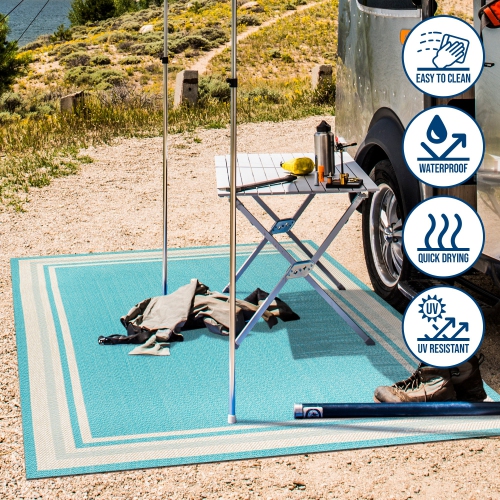 Tapis moderne à bordure rayée pour l'intérieur et l'extérieur James