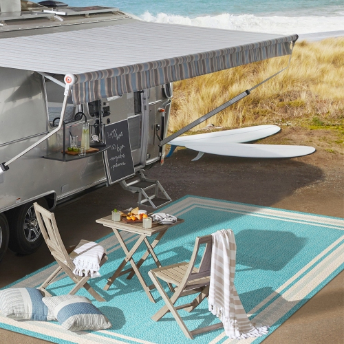 Tapis moderne à bordure rayée pour l'intérieur et l'extérieur James