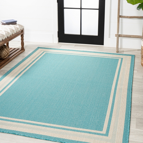Tapis moderne à bordure rayée pour l'intérieur et l'extérieur James