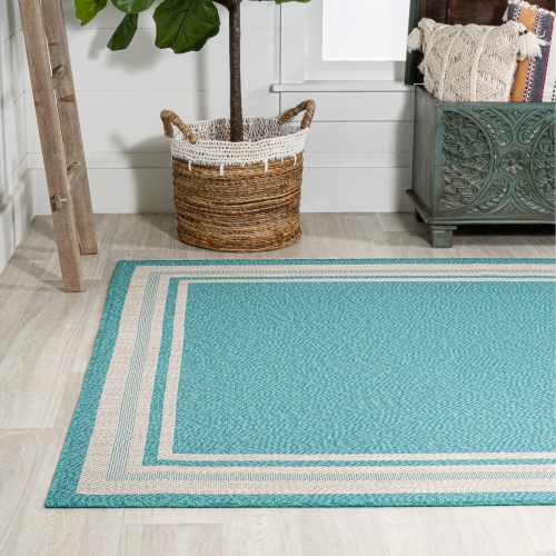 Tapis moderne à bordure rayée pour l'intérieur et l'extérieur James