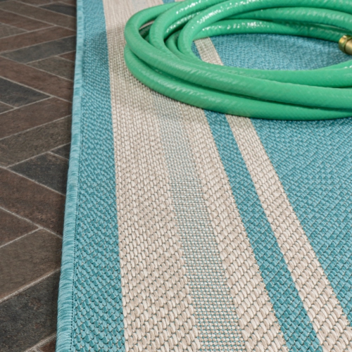 Tapis moderne à bordure rayée pour l'intérieur et l'extérieur James