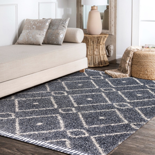 Mercer Shag Plush Tassel Moroccan Diamond Area Rug