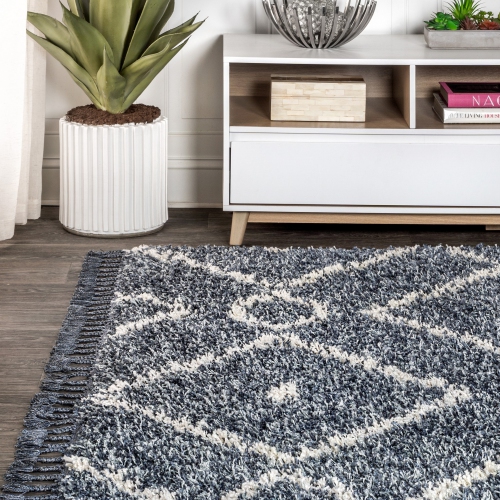 Mercer Shag Plush Tassel Moroccan Diamond Area Rug
