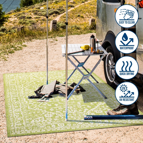 Tapis d'intérieur/d'extérieur à motif de médaillon Malte Bohemian texturé