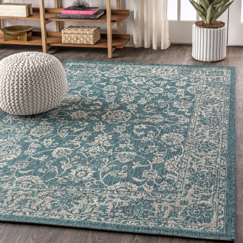 Tela Bohemian Textured Weave Floral Indoor/Outdoor Area Rug