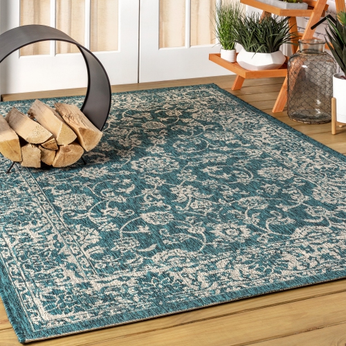 Tela Bohemian Textured Weave Floral Indoor/Outdoor Area Rug