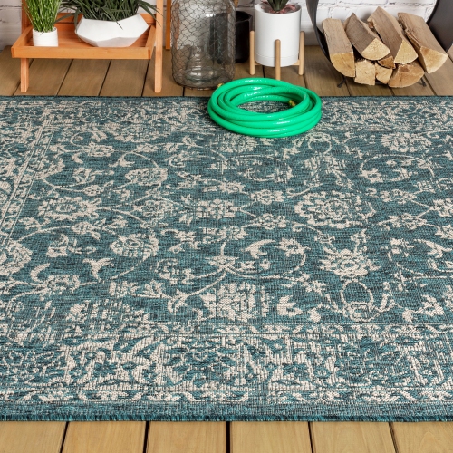 Tela Bohemian Textured Weave Floral Indoor/Outdoor Area Rug