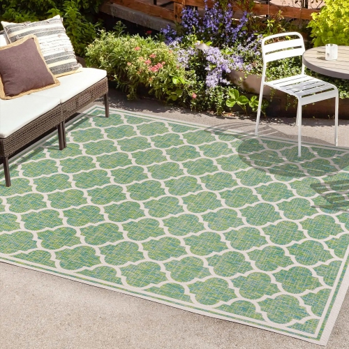 Tapis d'intérieur/d'extérieur Trebol Moroccan Trellis Textured Weave