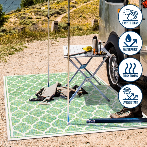 Tapis d'intérieur/d'extérieur Trebol Moroccan Trellis Textured Weave