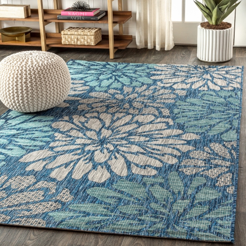 Zinnia Modern Floral Textured Weave Indoor/Outdoor Area Rug