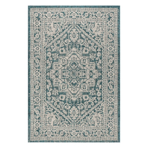 Tapis d'intérieur/d'extérieur Sinjuri à motif de médaillon texturé