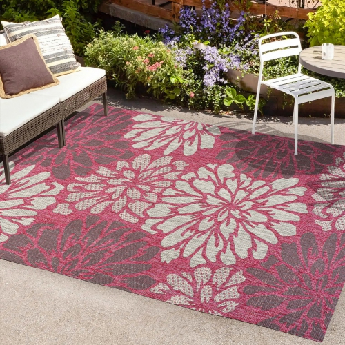 Zinnia Modern Floral Textured Weave Indoor/Outdoor Area Rug