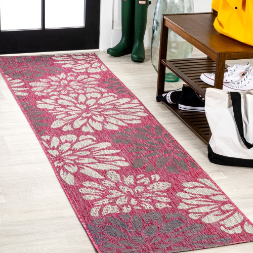 Tapis moderne tissé texturé à motif floral pour l'intérieur et l'extérieur Zinnia