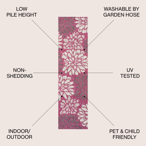 Tapis moderne tissé texturé à motif floral pour l'intérieur et l'extérieur Zinnia