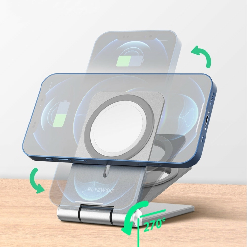 BlitzWolf BW-TS5 pour chargeur sans fil MagSafe Support de bureau pliable en alliage d'aluminium pour iPhone série 12 pour iPhone série 13