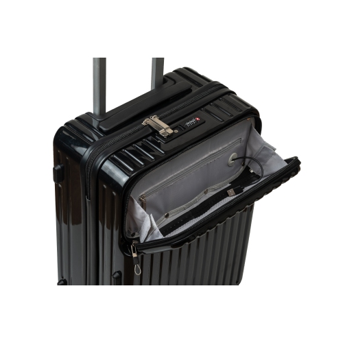 Valise de cabine rigide à roulettes pivotantes MD avec ports USB-A et USB-C.