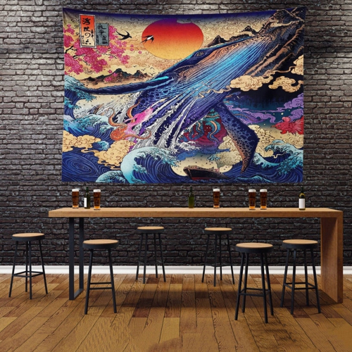 3D Wall Tapestry Great Japanese Sea Ocean Wave Whale Sunset Wall Hanging Blanket Home Living Room Decor