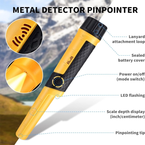 USA Direct GC-2006 détecteur de métaux Pinpointer Wand 5 pouces profondeur IP68 étanche 66 pi sous l'eau 360 détection LED Light Treasure