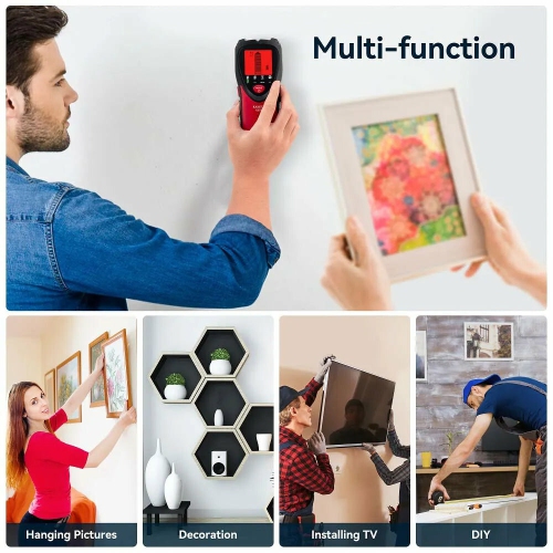 US eu Direct KAIWEETS KES01 détecteur de montants à balayage mural avec rétroéclairage tricolore 5-en-1 pour les fils CA en bois métallique priorité