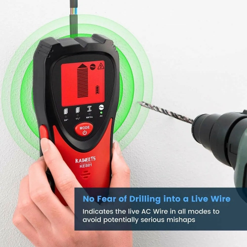 US eu Direct KAIWEETS KES01 détecteur de montants à balayage mural avec rétroéclairage tricolore 5-en-1 pour les fils CA en bois métallique priorité
