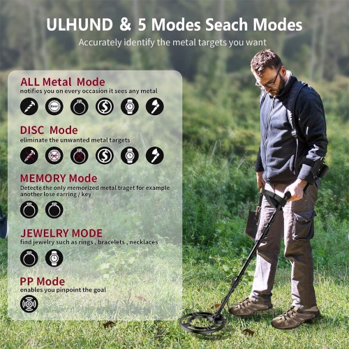 US Direct GC-1075 détecteur de métaux professionnel étanche puce DSP à bobine de 11 pouces 5 modes Treasure Hunting Gold Silver Detection