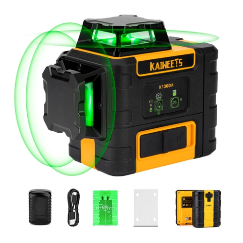 Niveau laser à ligne verte 3X360 KAIWEETS KT360&nbsp;A de eu Direct avec batterie rechargeable 196&nbsp;pi distance IP54 meilleure pour mesure