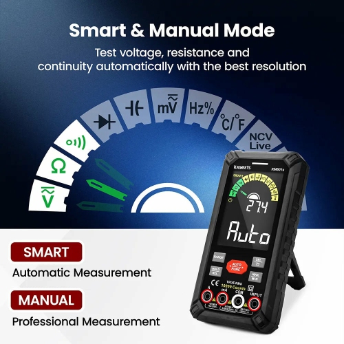 EU Direct KAIWEETS KM601 Digital Multimeter Smart & Manual Mode Large 3.54-inch Display Fuse Overload Protection Real-Time Temperature Measurement