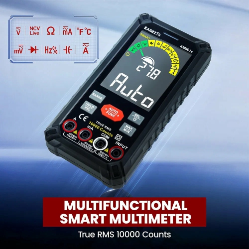 EU Direct KAIWEETS KM601 Digital Multimeter Smart & Manual Mode Large 3.54-inch Display Fuse Overload Protection Real-Time Temperature Measurement