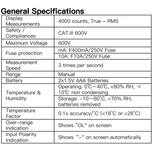 Eu US Direct Kaiweets KM100S multimètre numérique rétroéclairé True-RMS pour mesure de résistance de courant de tension CC AC idéal pour l'usage