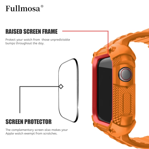 Apple Watch Band 44mm for Men Women, Rugged Strap with Coque for iWatch Band 44mm Series 6/5/4/SE/SE2, 44mm Orange