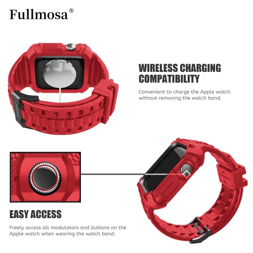 Bracelet Apple Watch 44 mm pour hommes, bracelet robuste avec serre-tête pour iWatch 44 mm Series 6/5/4/se/SE2, 44 mm, rouge