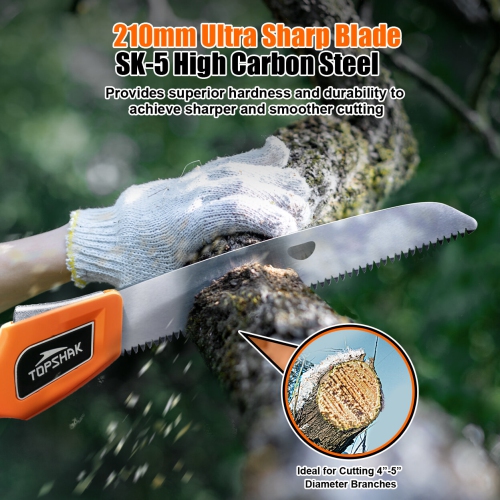 TOPSHAK TS-DS2 8-Inch 210mm Folding Saw SK-5 High Carbon Steel Triple Cut Teeth Japanese Pull Saw
