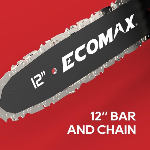 Ecomax ELG05 Cordless Chainsaw - 12-Inch 18V Electric Saw with Double Safety Switch for Wood Cutting