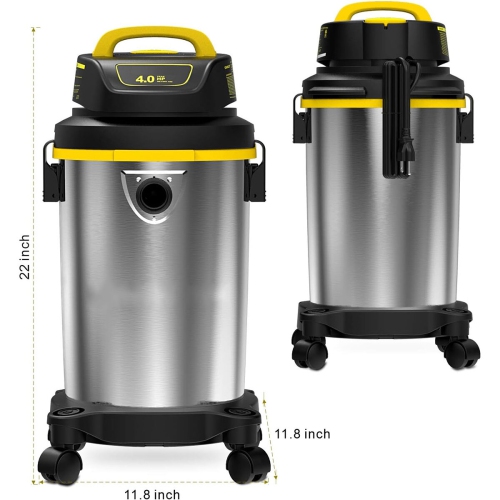 [USA Direct] SL18129 Wet/Dry Vacuum 4 Gallon 4 Peak HP Stainless Steel Tank Powerful Suction Portable Shop Vacuum with Accessories
