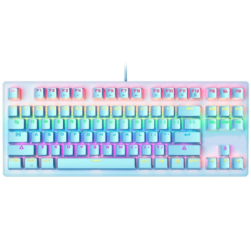 Wired Mechanical Keyboard 87-Key 87% TKL Layout Suspended Keycaps Blue Switch Hot Swappable RGB Backlit Mechanical Gaming Keyboard with Supplement