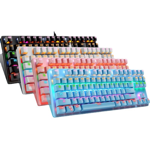 Wired Mechanical Keyboard 87-Key 87% TKL Layout Suspended Keycaps Blue Switch Hot Swappable RGB Backlit Mechanical Gaming Keyboard with Supplement