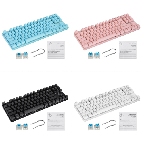 Wired Mechanical Keyboard 87-Key 87% TKL Layout Suspended Keycaps Blue Switch Hot Swappable RGB Backlit Mechanical Gaming Keyboard with Supplement