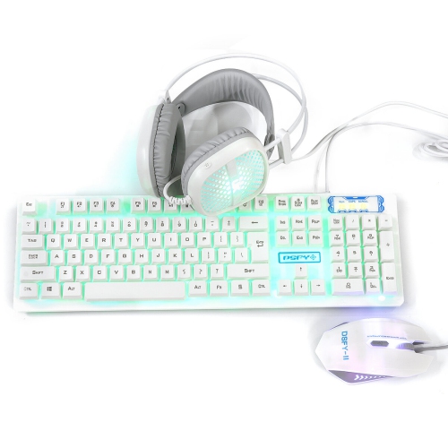 Clavier 3-en-1 USB avec fil Souris 1600 ppp Casque d'écoute coloré Set Gaming Backlight clavier mécanique étanche pour ordinateur portable de