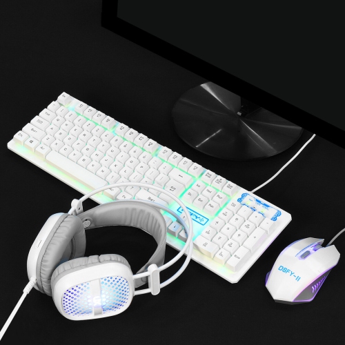 Clavier 3-en-1 USB avec fil Souris 1600 ppp Casque d'écoute coloré Set Gaming Backlight clavier mécanique étanche pour ordinateur portable de