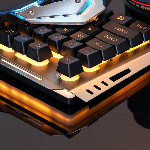 Glowing 104 Keys Keyboard and Mouse Set V1 Wired RGB Mechanical Feeling Keyboard 2400DPI Mouse Combo Set for Game Office Notebook