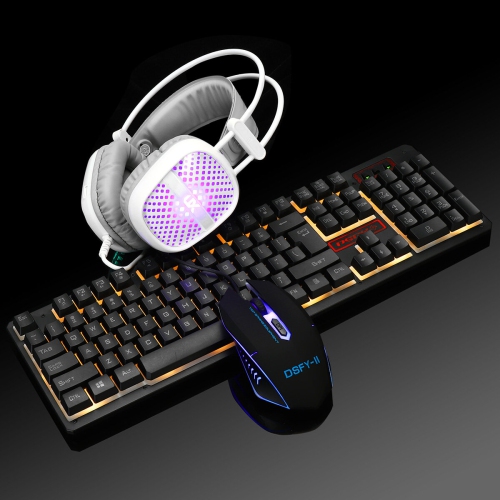 Clavier 3-en-1 USB avec fil Souris 1600&nbsp;ppp Casque d'écoute coloré Set Gaming Backlight clavier mécanique étanche pour ordinateur portable de