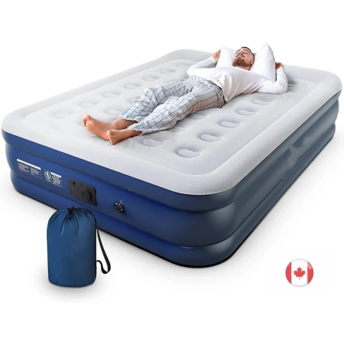 Premium Queen Air Mattress - Elevated Double Bed with Built-in Pump, Raised Pillow, Structured Air-Coil Technology, 20" Height