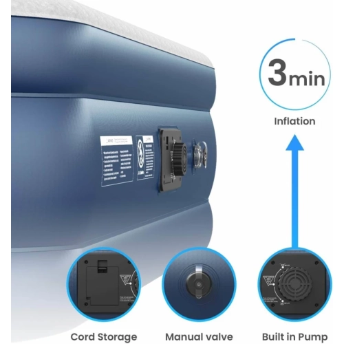 Premium Queen Air Mattress - Elevated Double Bed with Built-in Pump, Raised Pillow, Structured Air-Coil Technology, 20" Height