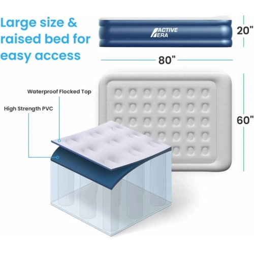 Premium Queen Air Mattress - Elevated Double Bed with Built-in Pump, Raised Pillow, Structured Air-Coil Technology, 20" Height