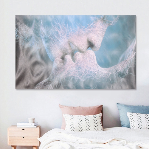 1 Piece Canvas Print Painting Blue Love Kiss Abstract Art Wall Art Picture Print Wall Decor Art Decoration Frameless for Home Office