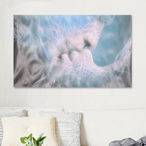 1 Piece Canvas Print Painting Blue Love Kiss Abstract Art Wall Art Picture Print Wall Decor Art Decoration Frameless for Home Office