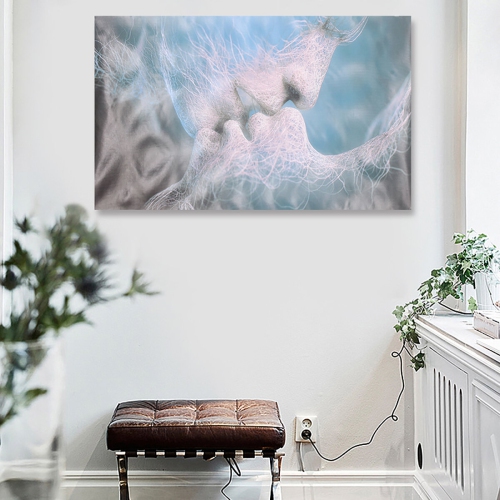1 Piece Canvas Print Painting Blue Love Kiss Abstract Art Wall Art Picture Print Wall Decor Art Decoration Frameless for Home Office