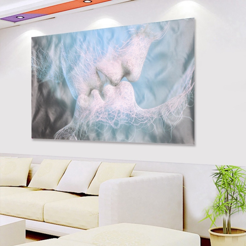 1 Piece Canvas Print Painting Blue Love Kiss Abstract Art Wall Art Picture Print Wall Decor Art Decoration Frameless for Home Office